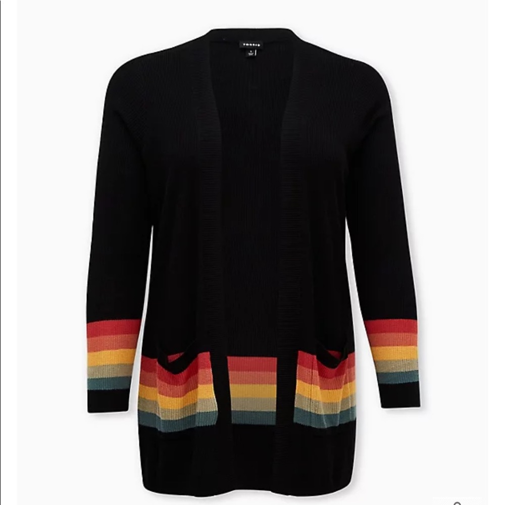 Black & Rainbow Stripe Open Front Cardigan